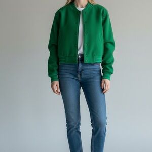 Azalea Wang Green Cropped Varsity Bomber Jacket XL